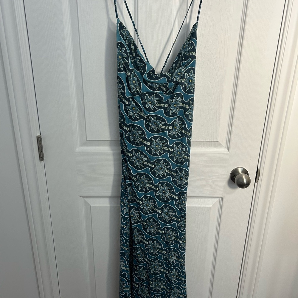 🌺🌴Farm Rio Maxi Slip Dress – Women’s XS – Teal Blue Floral – Like New –
